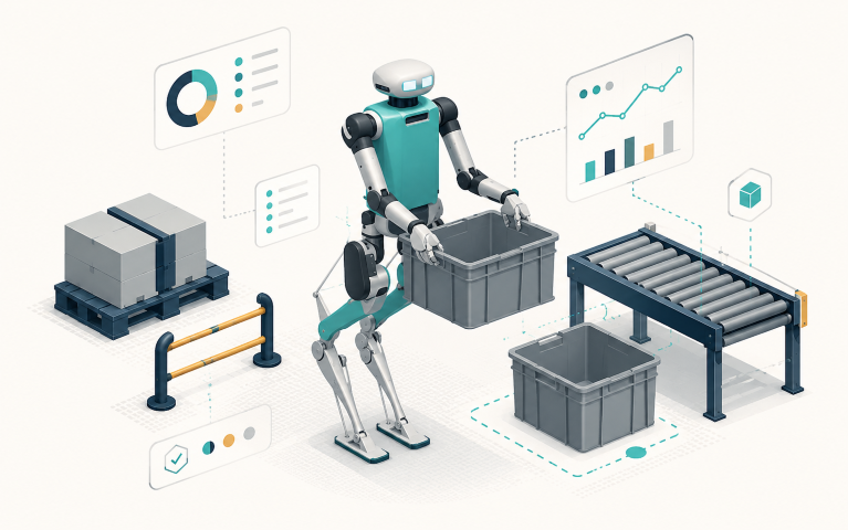 Stylized illustration of Agility Robotics Digit humanoid robot
